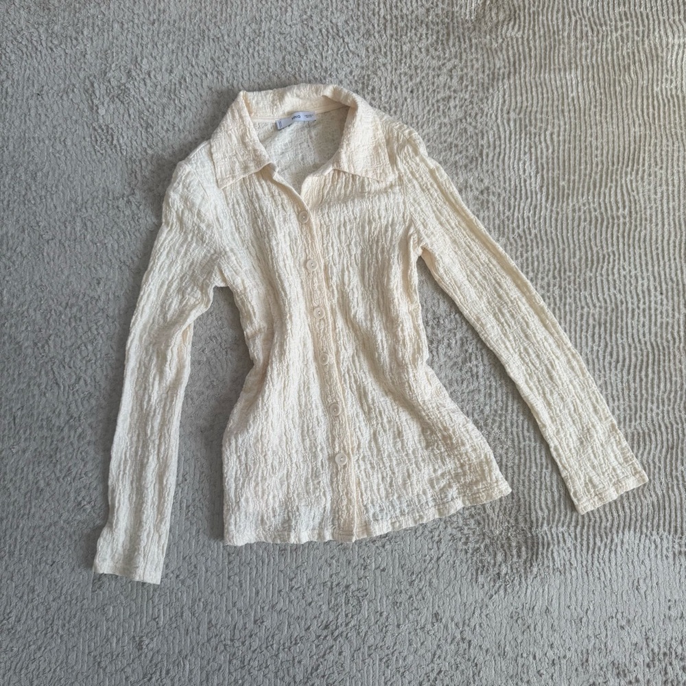 Mango Cream Textured Button-Down Shirt